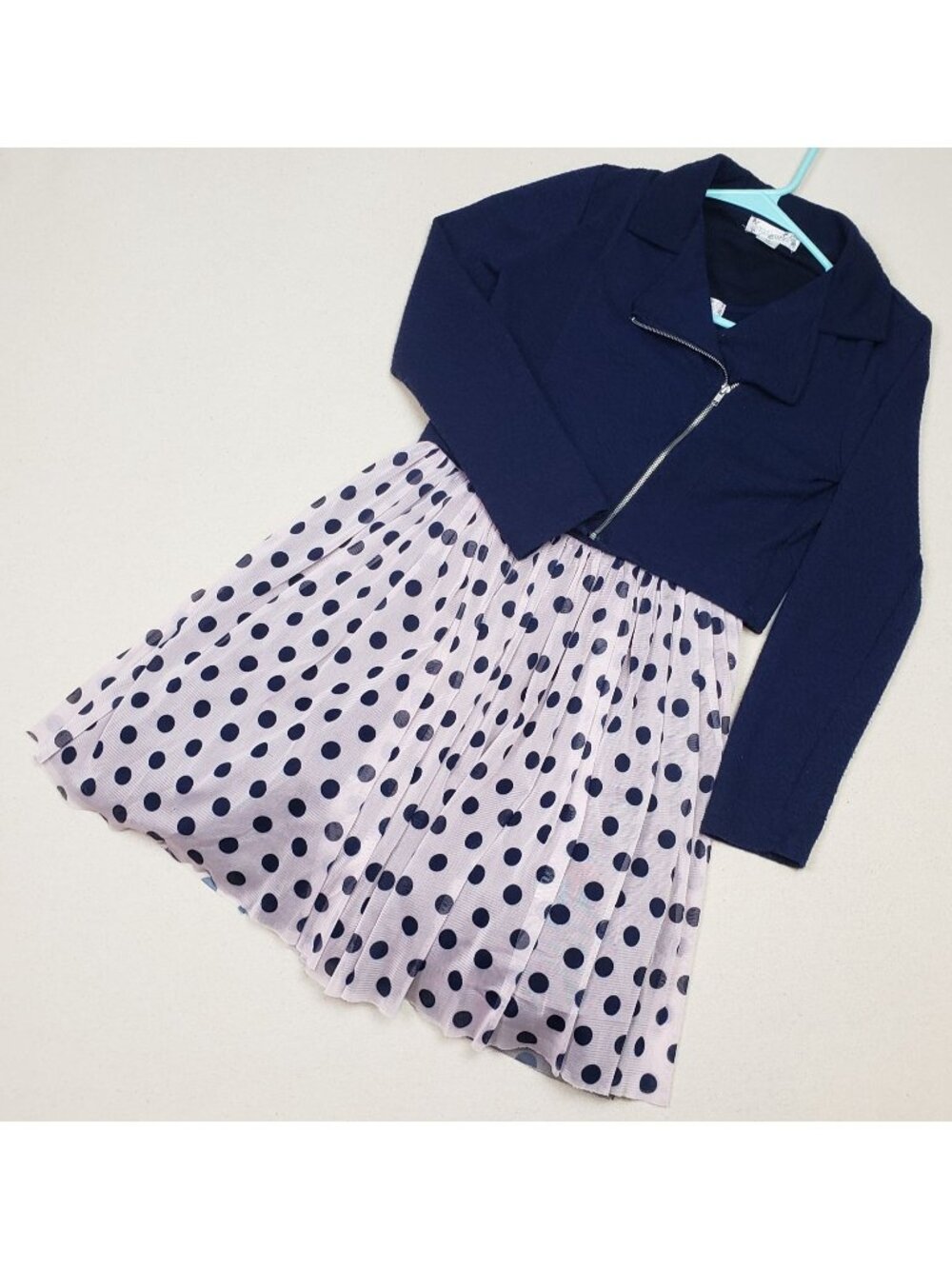 Knit Works Polka Dot Dress & Jacket 2-Piece Set Sz 12 Pink/Navy